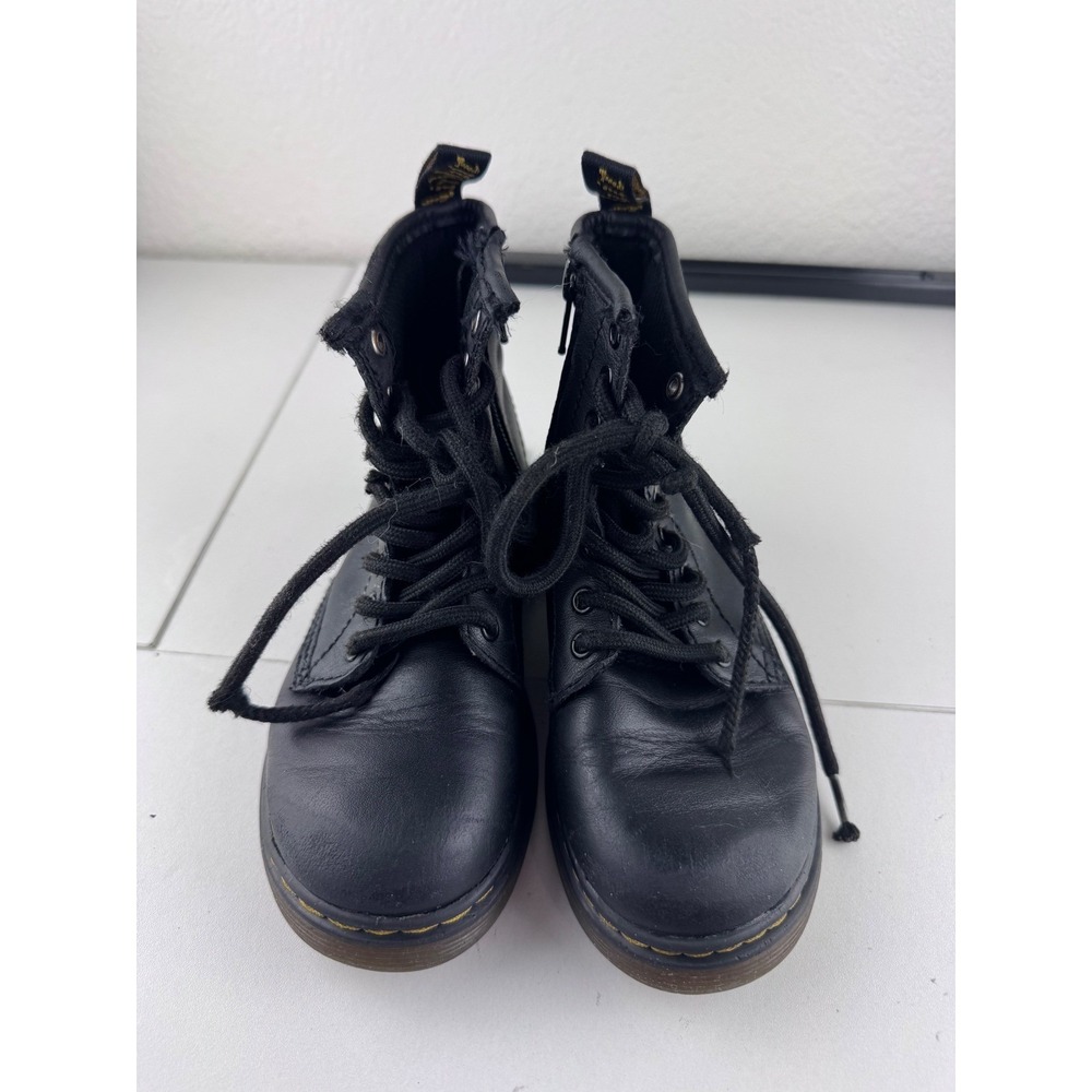 Dr Martens Kids Black Leather Lace Up Zip‎ Boots Size 11 Combat